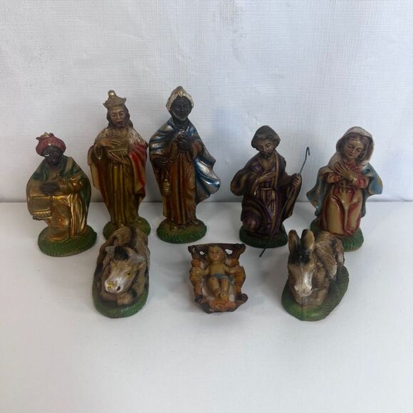 Vintage Hand Painted Italian Nativity Scene Creche Composite Christmas Holiday - Picture 9 of 9
